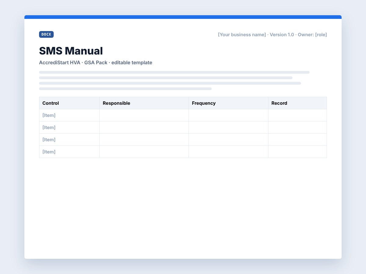 Representative preview of a GSA Pack template with placeholders for your business details