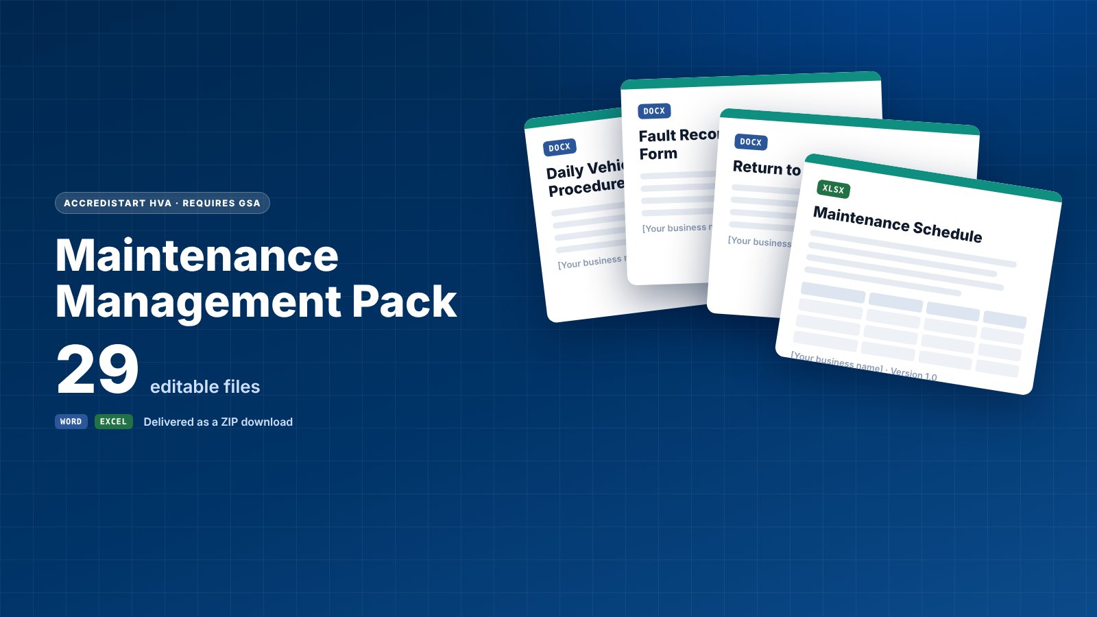 Maintenance Management Pack: 29 editable Word and Excel files